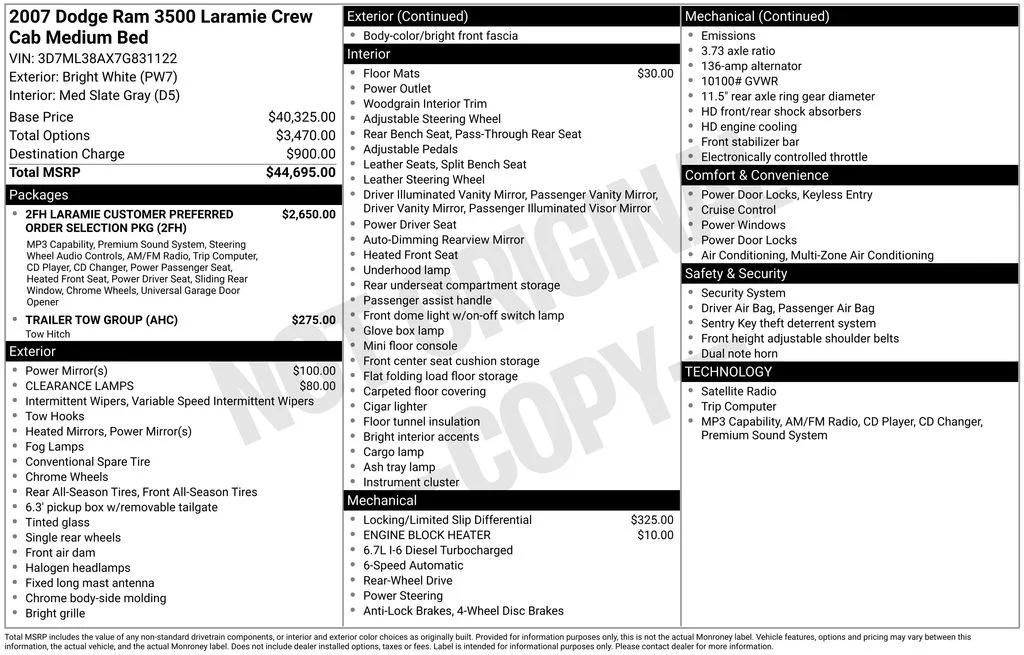 dodge ram 3500 pickup 2007 3D7ML38AX7G831122 image dodge ram 3500 pickup 2007 3D7ML38AX7G831122 image